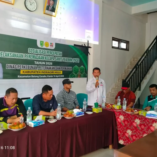 Sutoyo, Ketua Aspekpir Wilayah I Riau, Inhu saat Menjadi Narasumber dalam Sosialisasi Percepatan Peremajaan Sawit