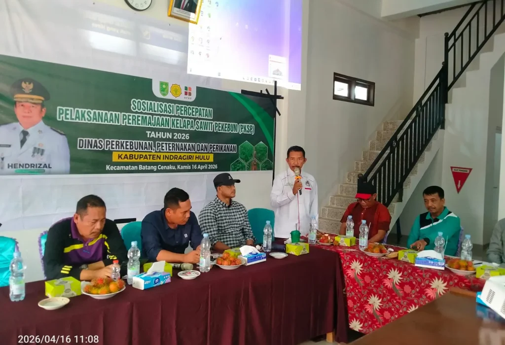 Sutoyo, Ketua Aspekpir Wilayah I Riau, Inhu saat Menjadi Narasumber dalam Sosialisasi Percepatan Peremajaan Sawit