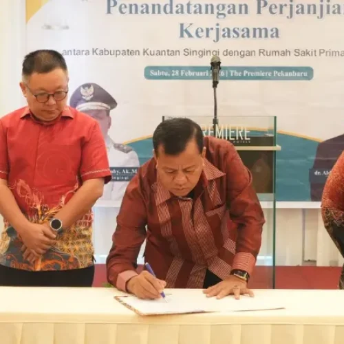Suhardiman Amby Bupati Kuansing Teken MoU dengan RS Prima di Hotel Premiere
